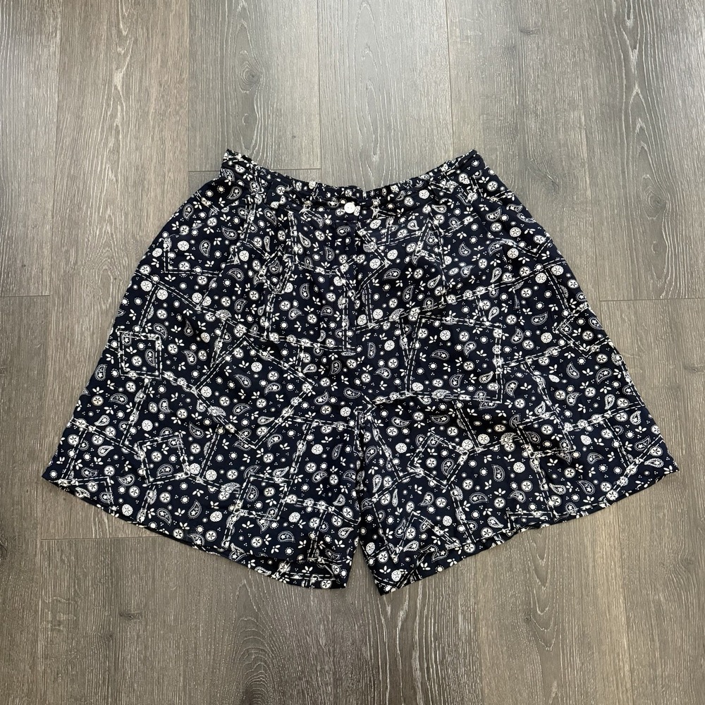 August Silk 100% Silk Bermuda Shorts Blue Paisley Elastic‎ Waist Beach Resort